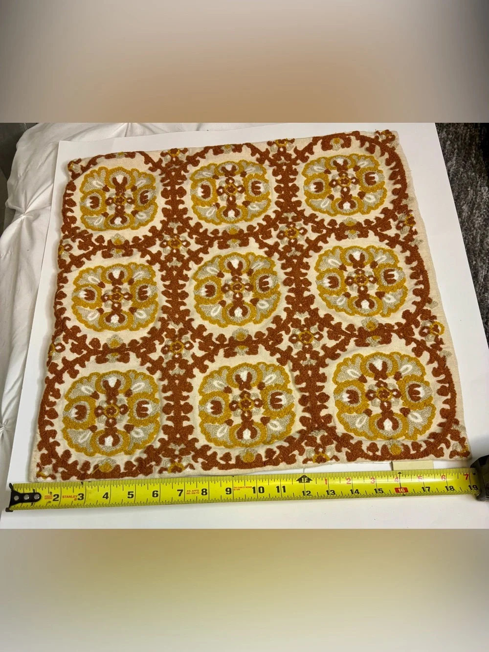 Embroidered Cream, Mustard & Brown Accent Pillow Covers lot of 2